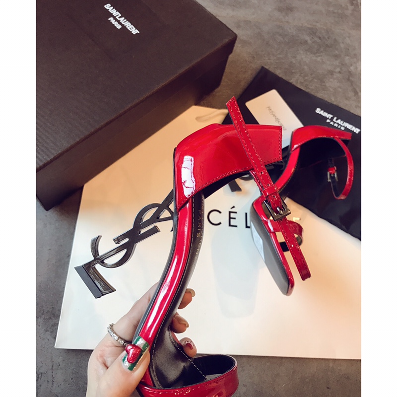 【Saint Laurent】YSL Saint Laurent logo with high-heeled sandals Paris runway models
