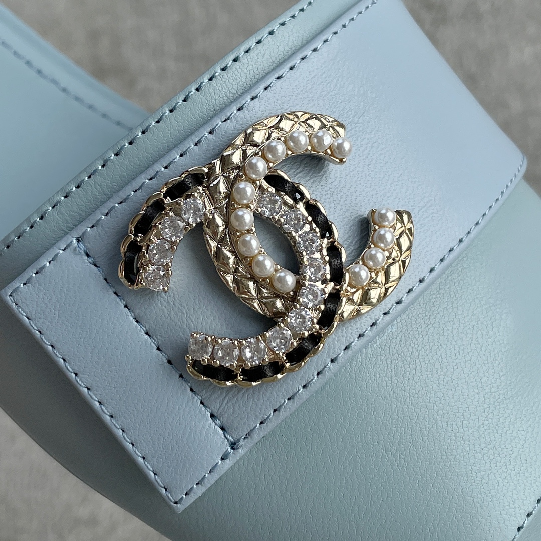 CHANEL Chanel slippers pearl leather strips and small diamond combination imported A grade sheepskin