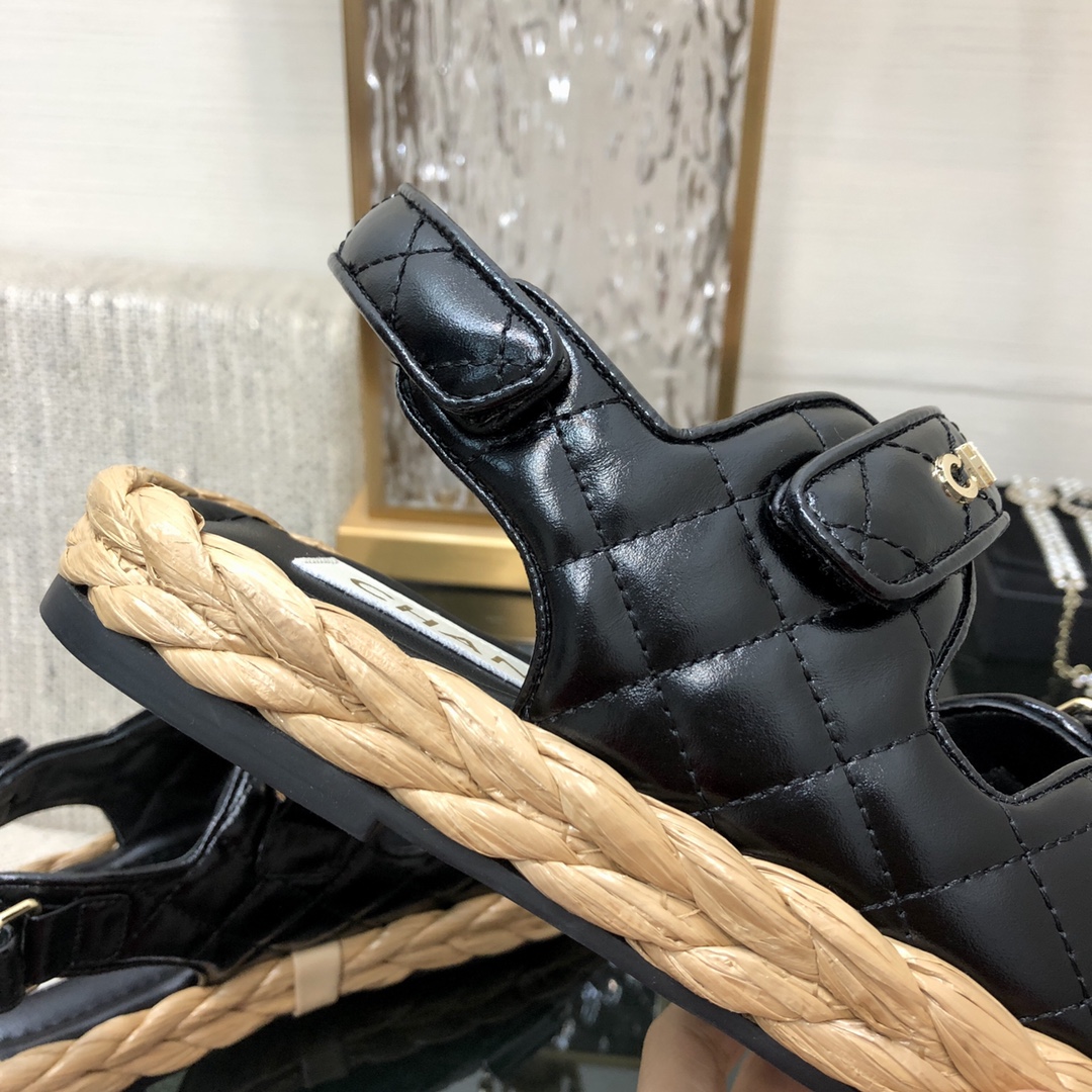 CHANEL 2023 spring and summer latest woven velcro sandals Japan imported woven materials