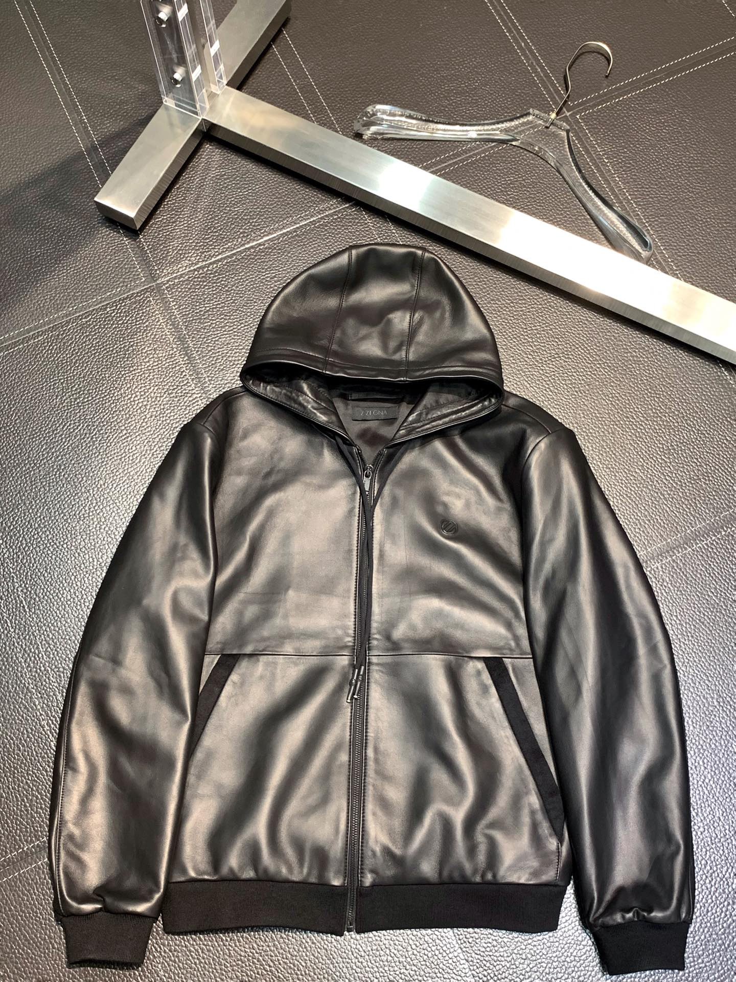 Zegna hooded leather jacket