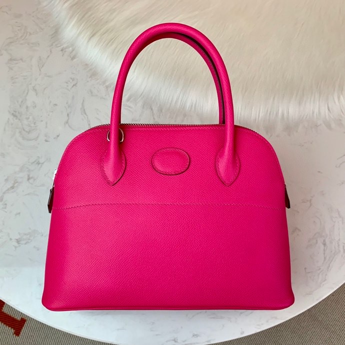 Bolide 27cm Imported original Epsom leather Semi hand waxed and stitched peach silver buckle