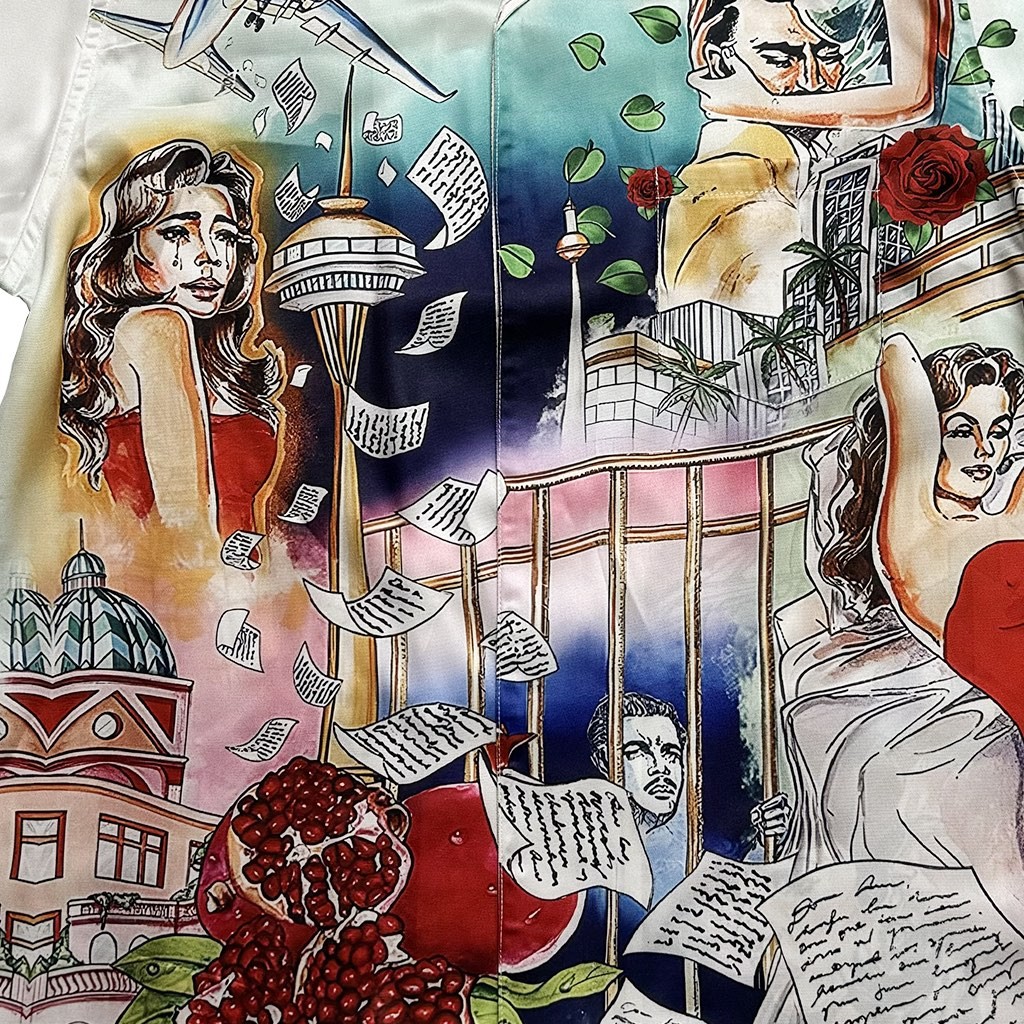 Casablanca Tenni movie theater, Hawaiian short sleeve vacation shirt