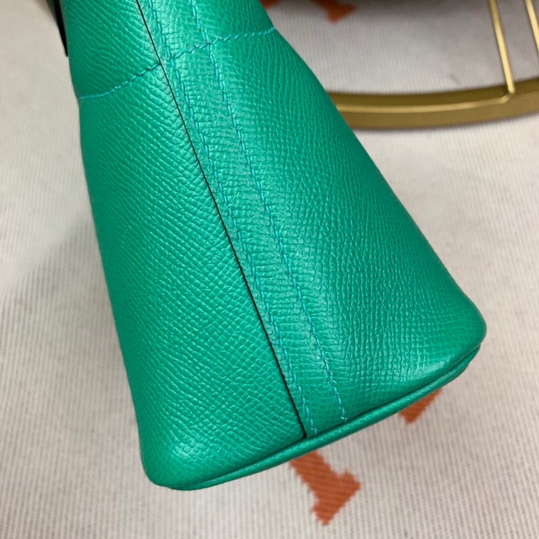 Bolide 27cm Imported original Epsom leather Half hand waxed stitching Velvet green Silver buckle