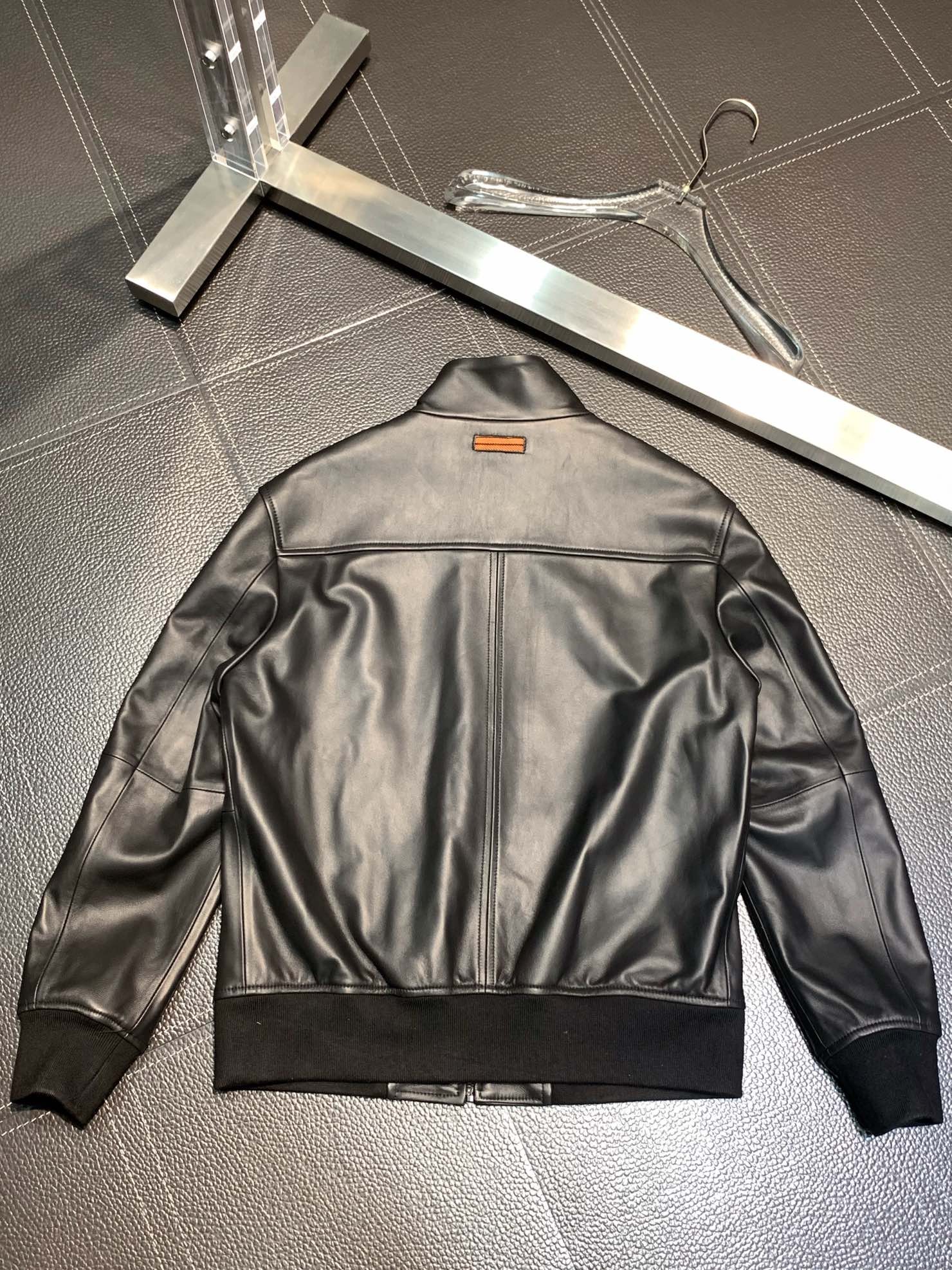 Zegna Stand collar leather jacket