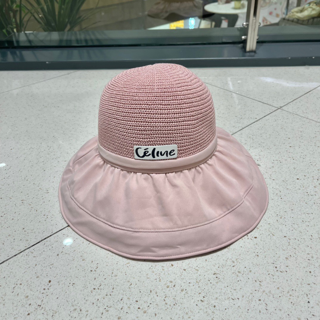 Celine summer new splicing large eaves sunshade fisherman hat outdoor sunscreen ice silk basin hat women
