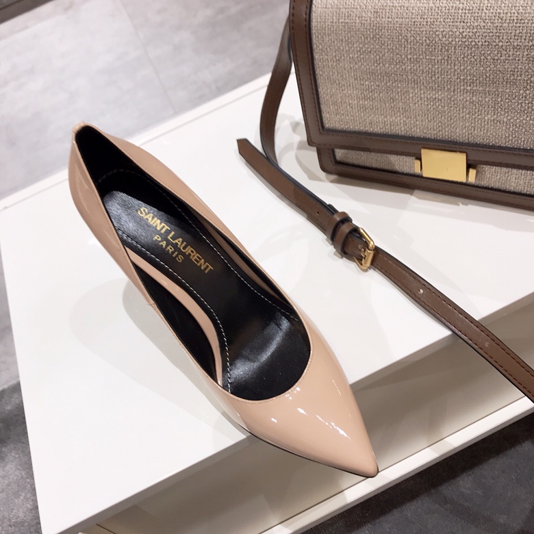 Saint Laurent classic model YSL logo heeled high heels using imported Italian cow patent leather