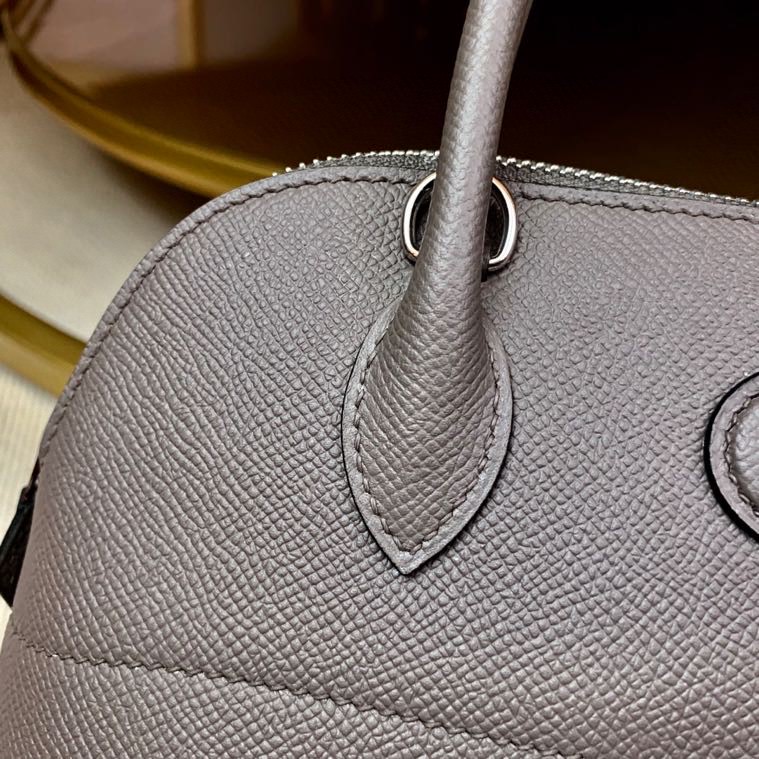 Bolide 27cm Imported original Epsom leather Half hand waxed stitching Tinware gray Silver buckle