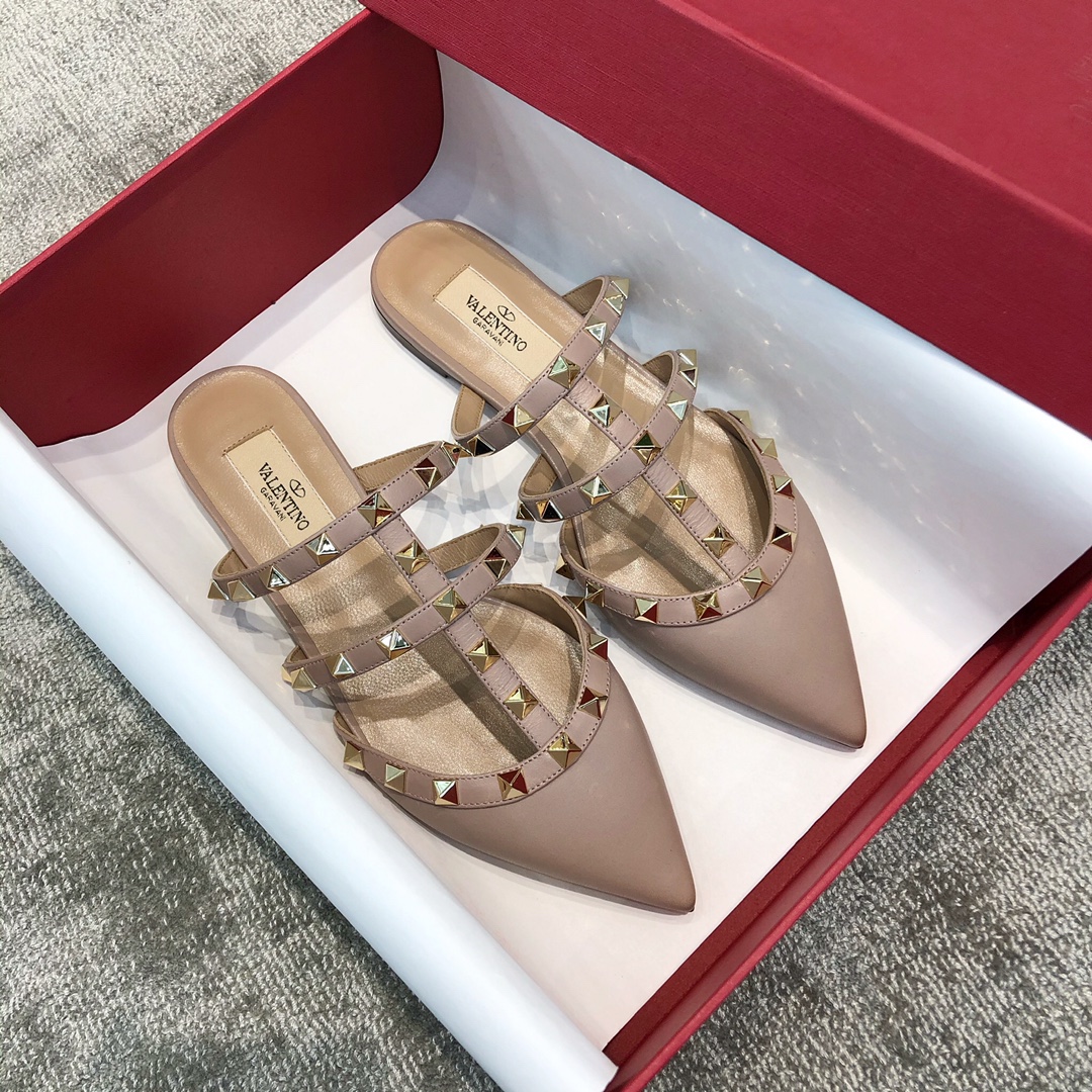 Valentino VT Collection Three Strap Flat Heel Slipper Taro