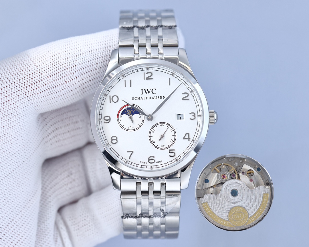 IWC- Fine men's watches Fully automatic mechanical movement, top 316 steel case and strap