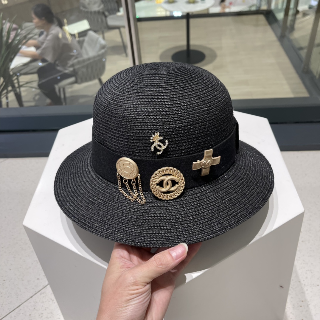 Chanel Straw Hat, Sun Hat, Sunshade Beach Hat, Head Circumference 57cm