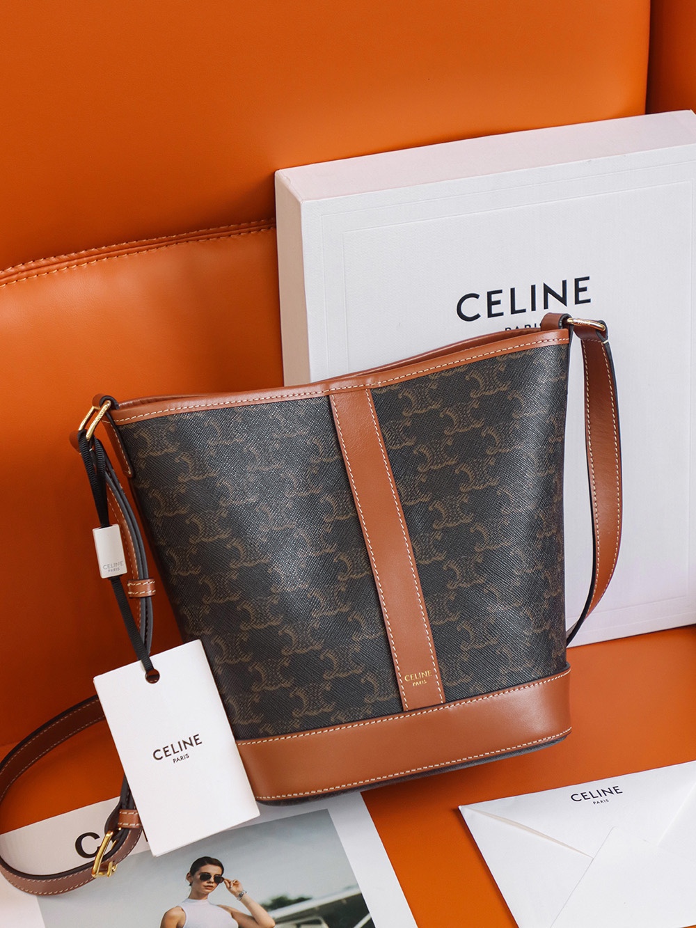 𝐂𝐞𝐥𝐢𝐧𝐞  𝐓𝐑𝐈𝐎𝐌𝐏𝐇𝐄 𝐂𝐀𝐍𝐕𝐀𝐒 bucket bag #191442