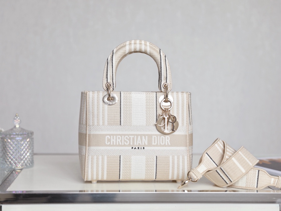Dior LADY D-LITE five-compartment Daffy embroidery apricot stripes DR-031
