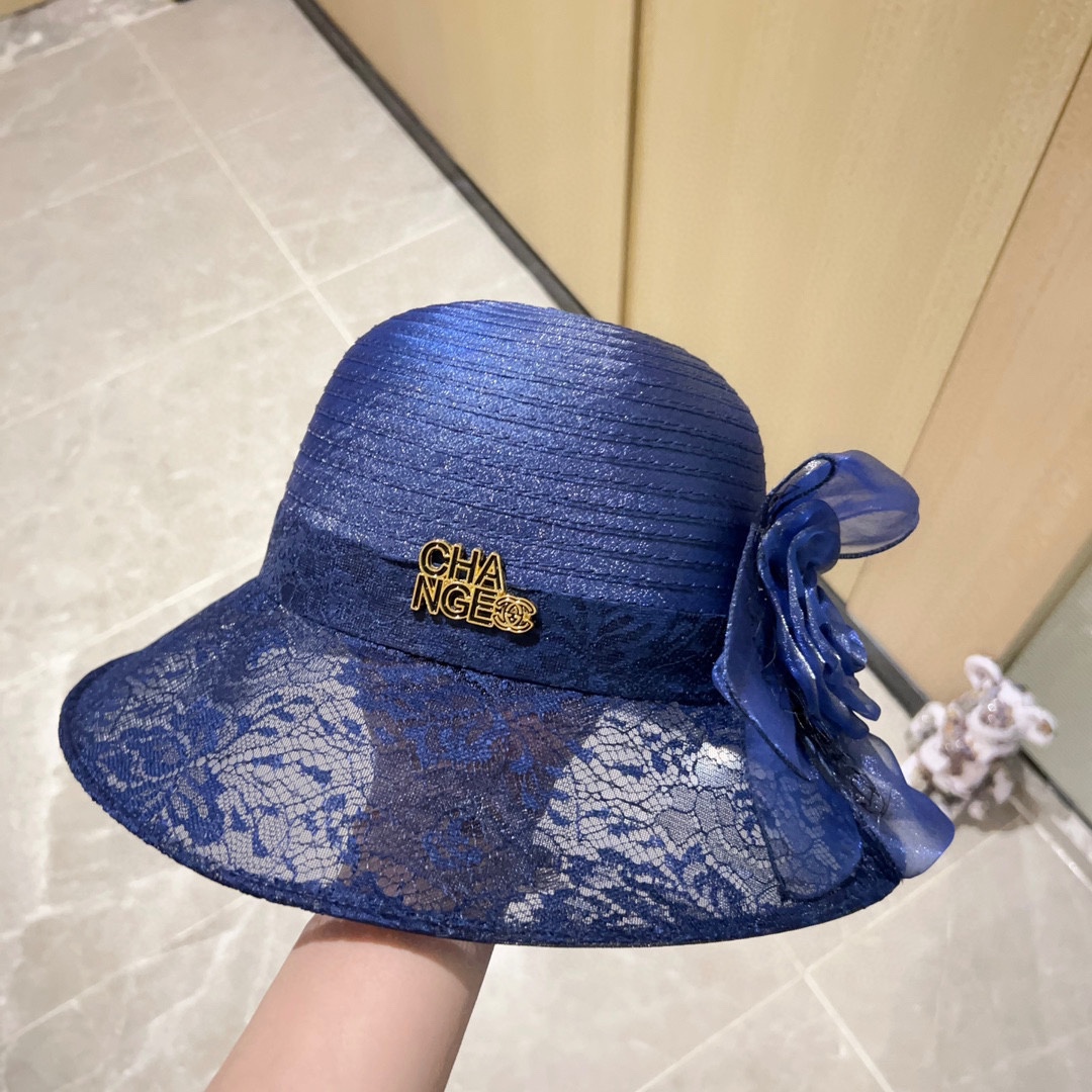 Chanel organza lace bowl hat straw hat