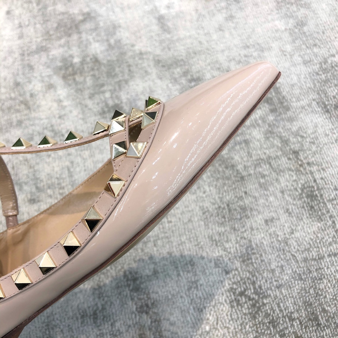 Valentino VT Two Strap Flats Patent Leather Nude Pink