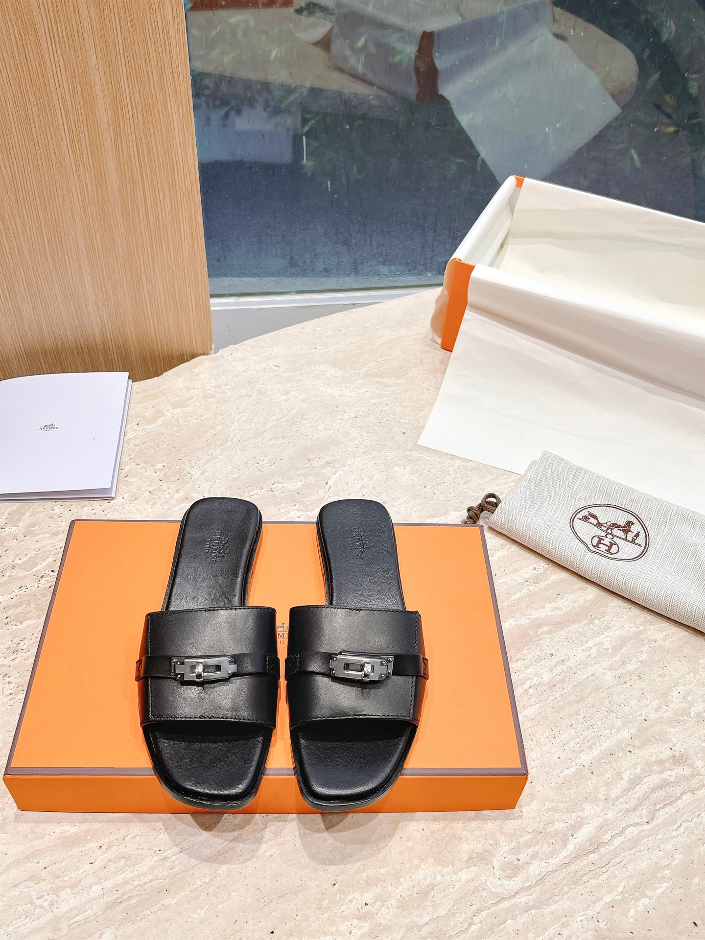 Hermes pure steel kelly lock slippers