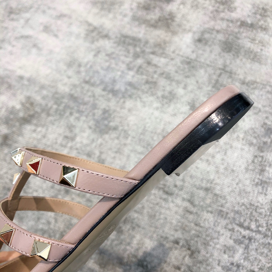 Valentino VT Collection Three Strap Flat Heel Slipper Patent Leather Black