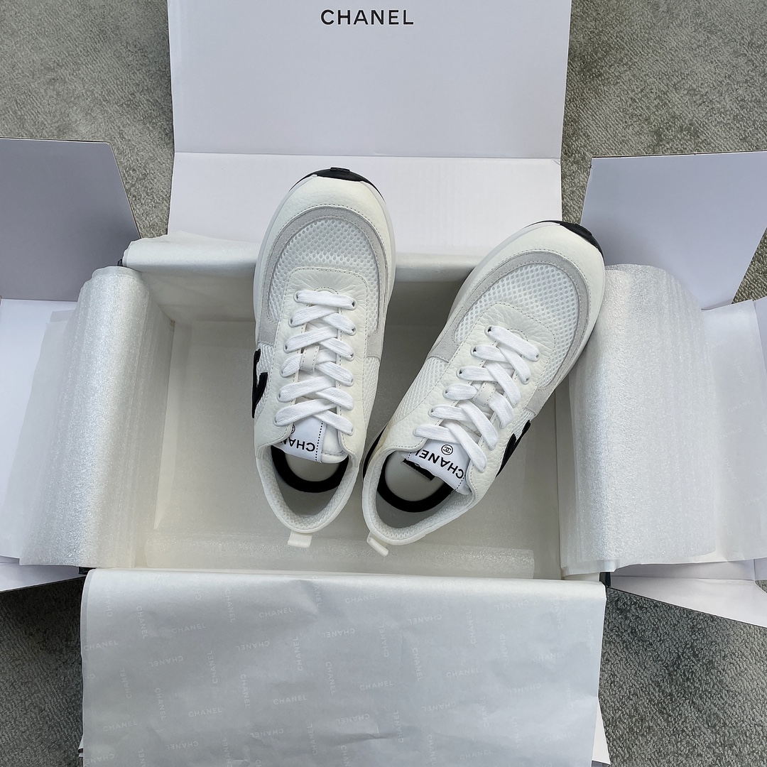 Autumn and winter explosion Chanel sneakers imported lychee grain cowhide breathable network TPU outsole
