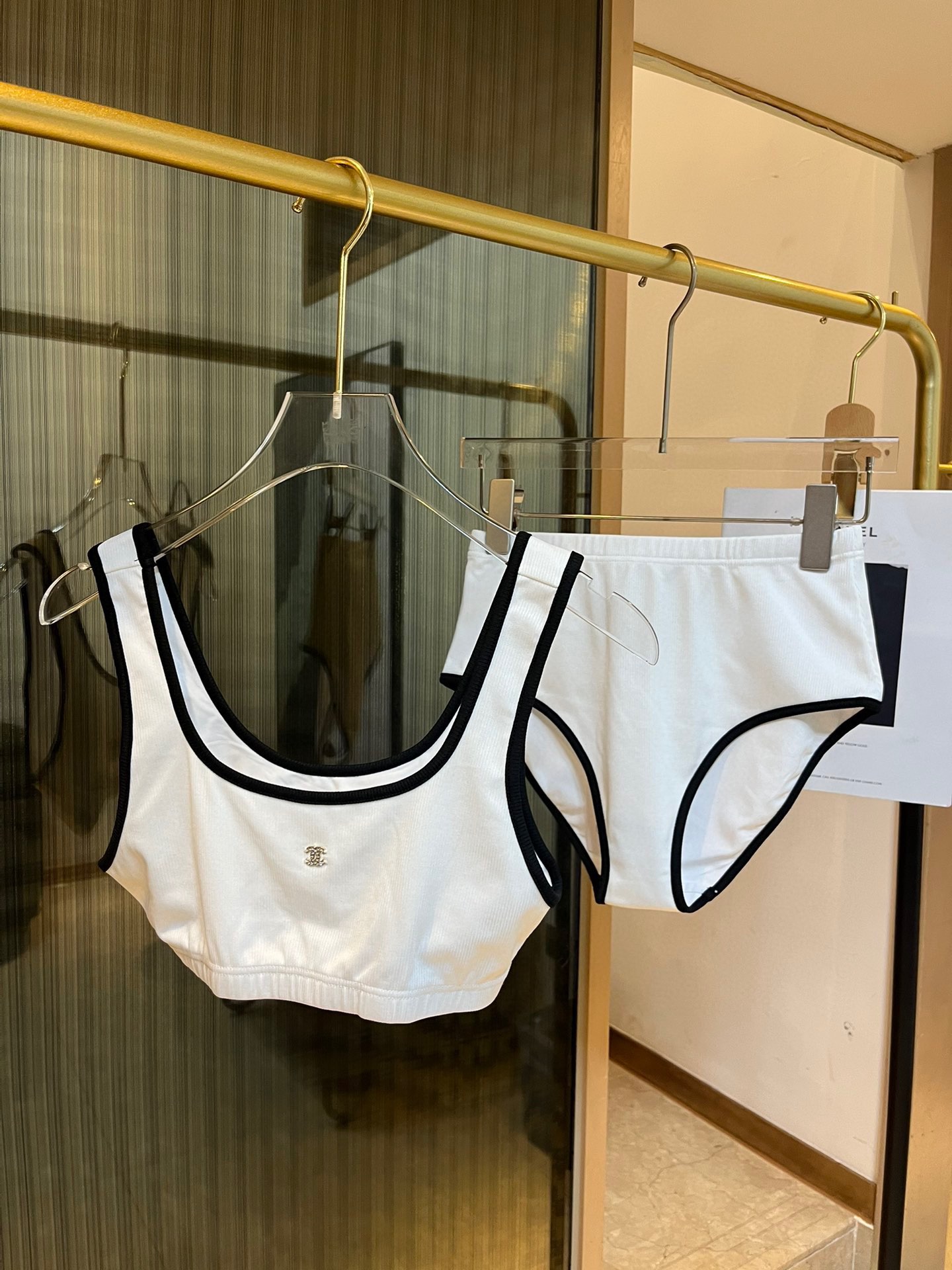Chanel New Bikini Midi Set Petit Chanel Logo Print Camisole + Triangle Bottoms Separate Swimsuit