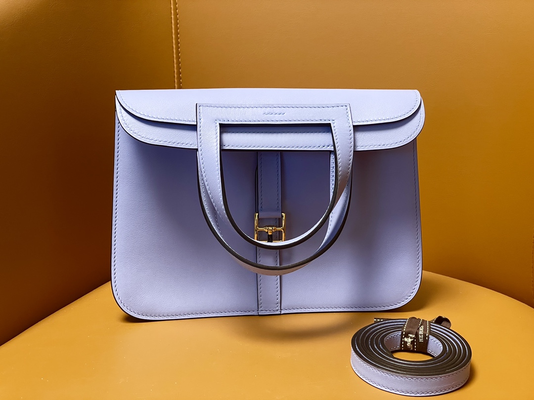 Halzan25 gold buckle candy blue swift leather