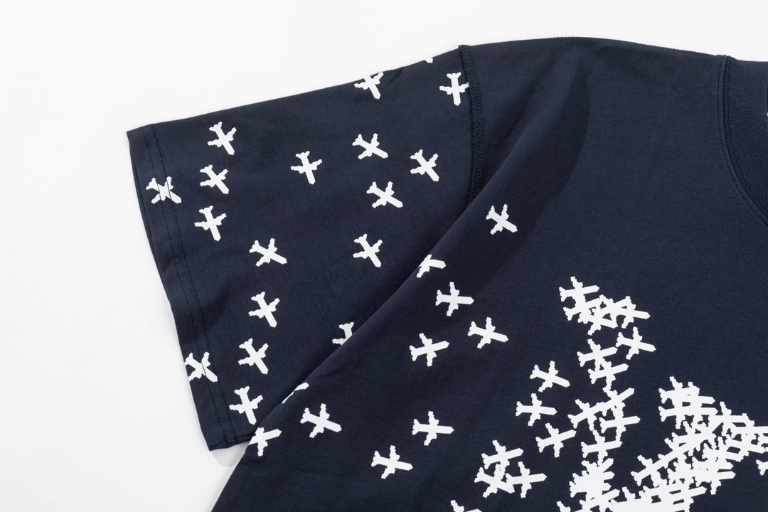 Louis Vuitton 23ss small plane full print pattern gold classic T-shirt
