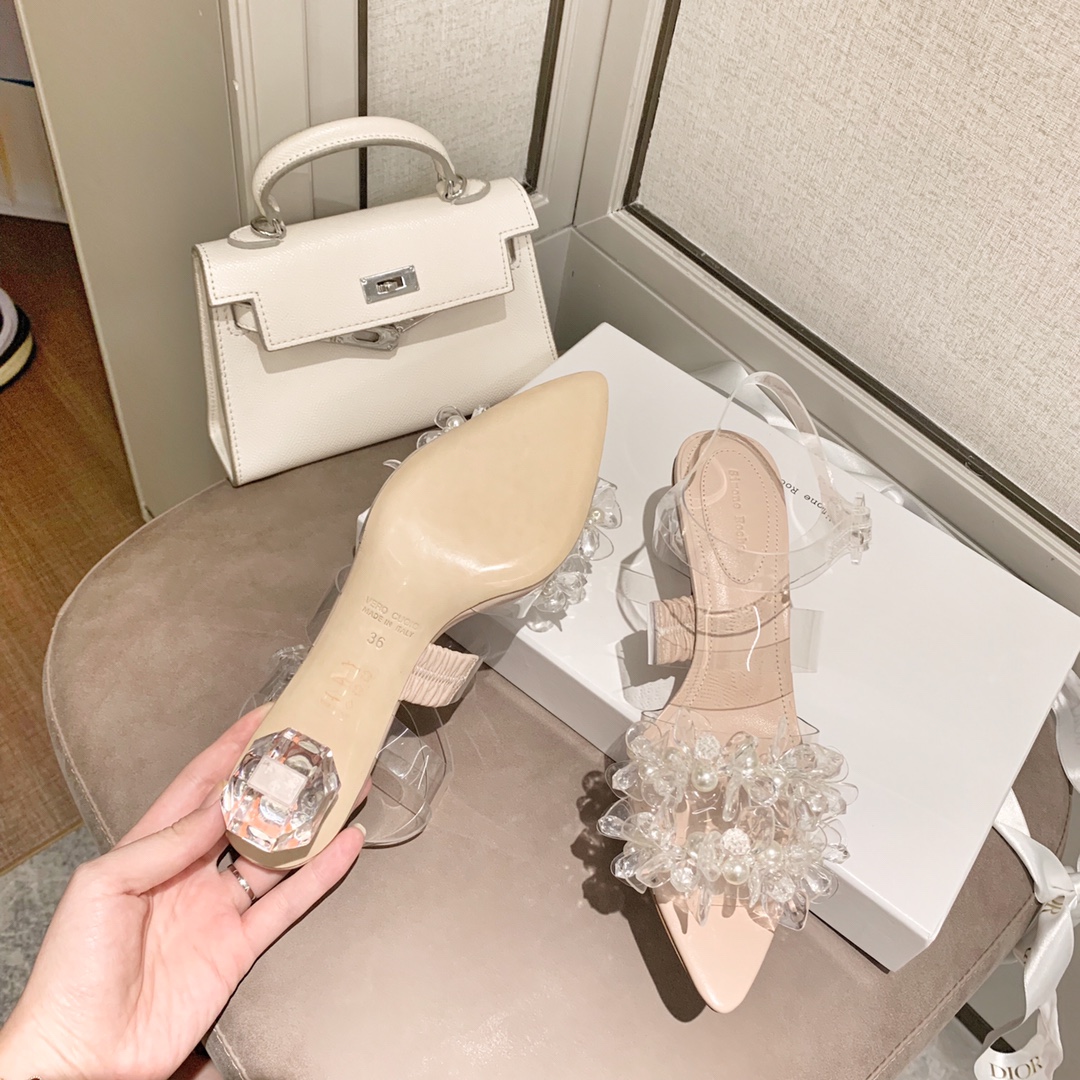 Simone rocha 2020 pearl crystal petals crystal heel sandals leather outsole