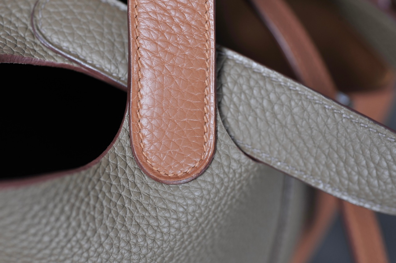 picotin18 elephant gray and golden brown silver buckle TC leather