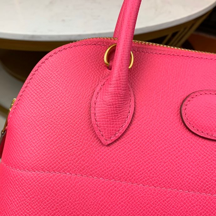 Bolide 27cm Imported original Epsom leather Semi hand waxed and stitched peach silver buckle