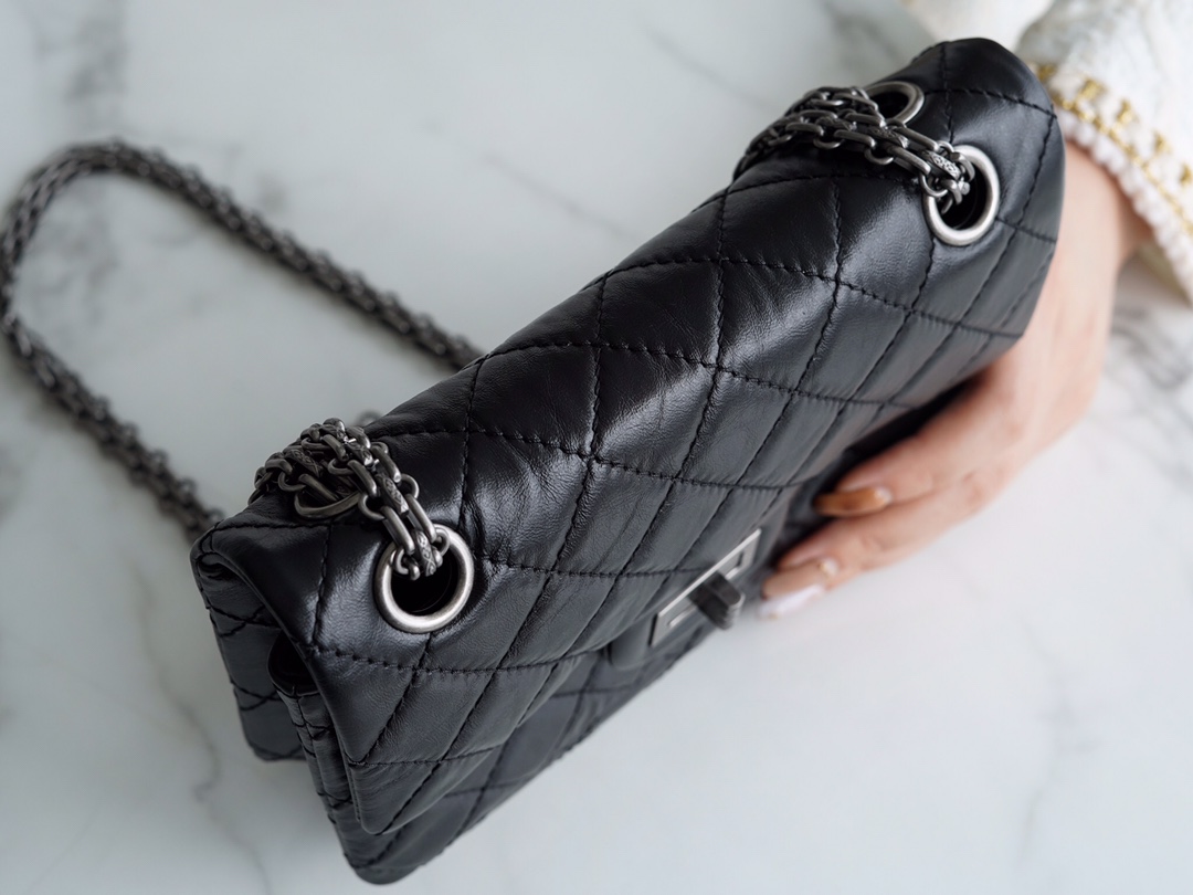 𝗖𝗵𝗮𝗻𝗲𝗹 Replica ❷. ❺❺ Italian [Montebello] tire cowhide 𝗠𝗶𝗻𝗶 black and silver