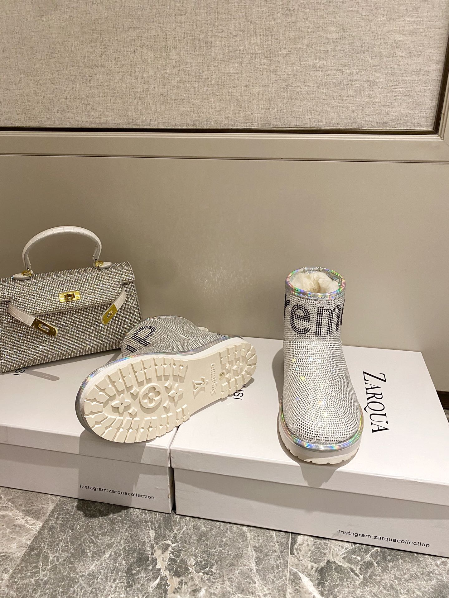 supermen & Louis Vuitton LV cooperation models full of diamonds snow shoes on the new lining pure wool super warm