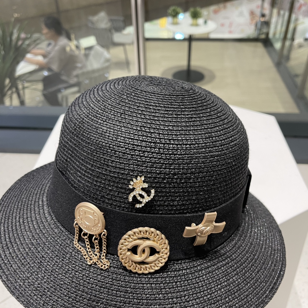 Chanel Straw Hat, Sun Hat, Sunshade Beach Hat, Head Circumference 57cm