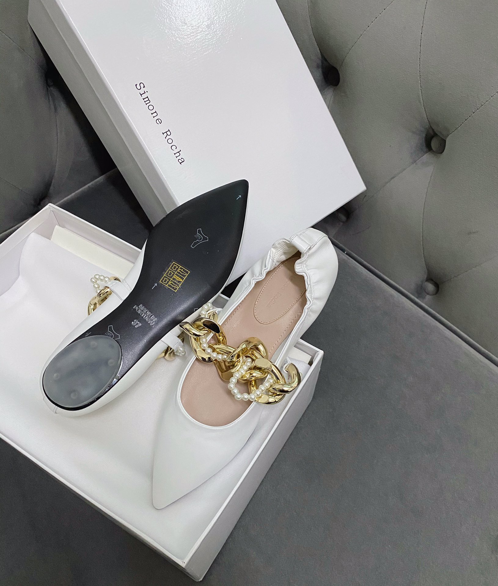 Simone rocha chain flat single shoes new season's most fashionable pearl chain series
