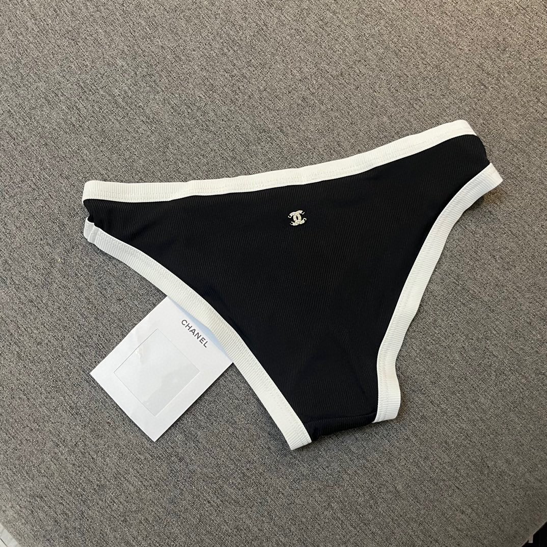 Chanel New Bikini Midi Set Petit Chanel Logo Wrap Tankini + Triangle Bottom Separate Swimsuit