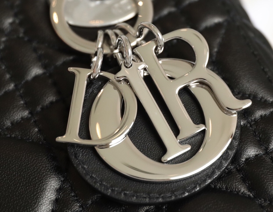 Lady Dior black vine check patent leather cow leather mini bag