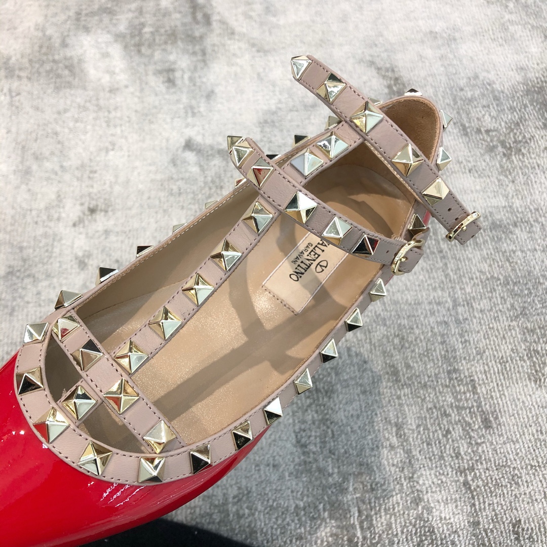 Valentino VT Collection Two Strap Flats Patent Leather Red