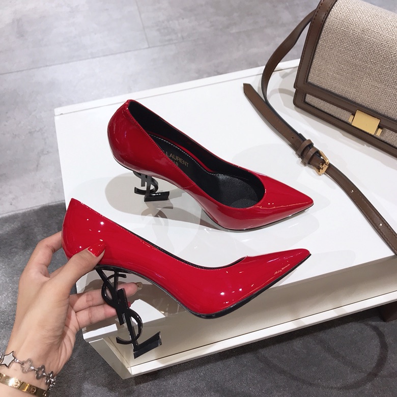 Saint Laurent classic model YSL logo heeled high heels using imported Italian cow patent leather