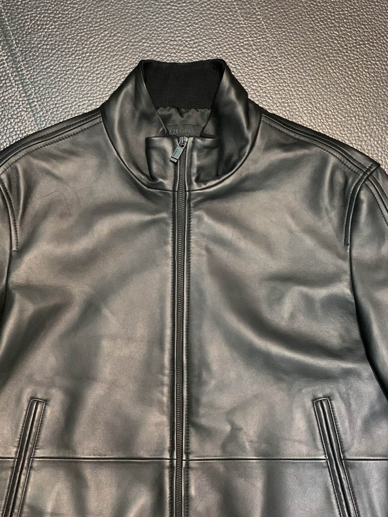 Zegna Stand collar leather jacket