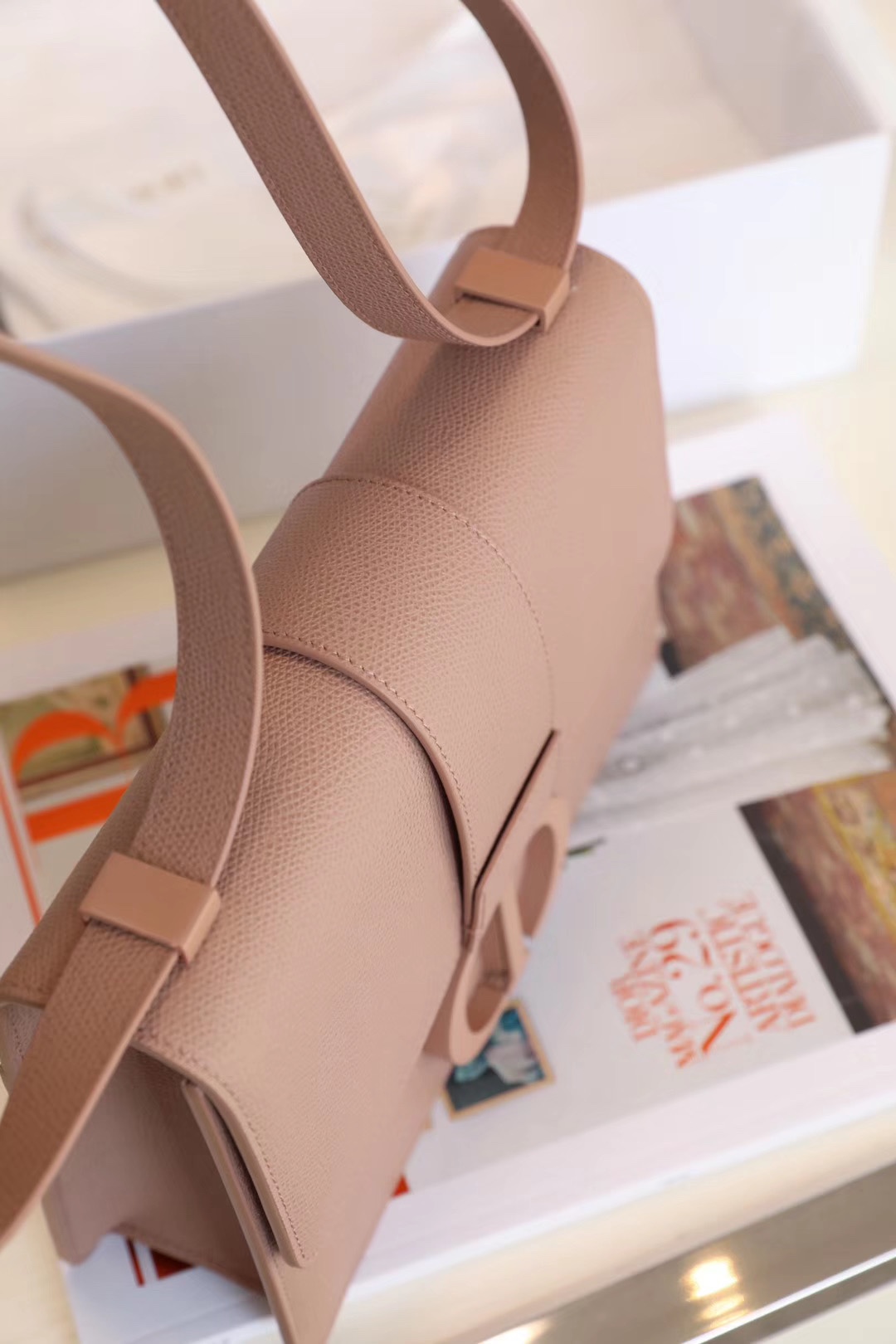 Montaigne palm print cow leather flap bag