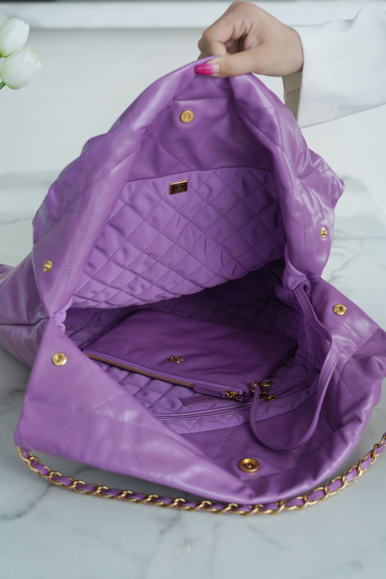 𝗖𝗛𝗔𝗘𝗡𝗟✦𝟐𝟐𝗣Spring/Summer New 𝟐𝟐Handbag Genuine Tail Leather Large Purple