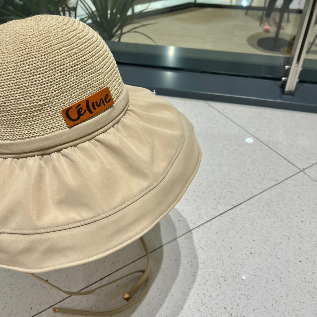 Celine summer new splicing large eaves sunshade fisherman hat outdoor sunscreen ice silk basin hat women