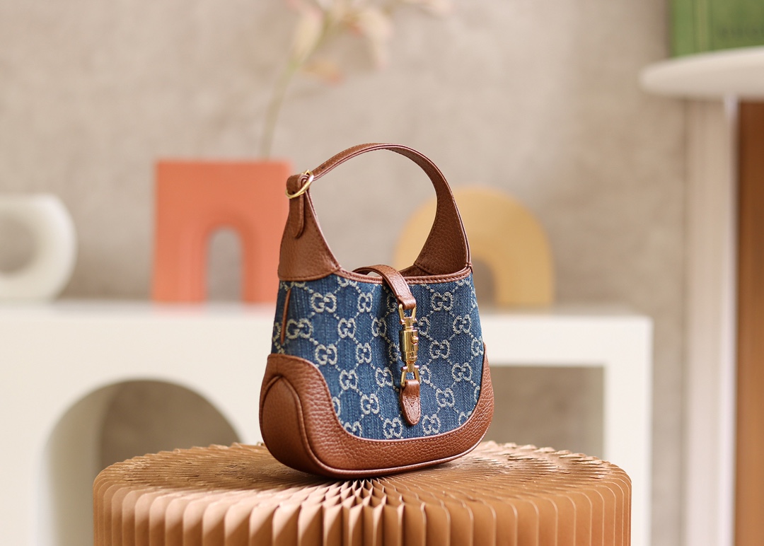 GUCCI 𝙅𝙖𝙘𝙠𝙞𝙚 1961 𝙈𝙞𝙣𝙞Retro Denim Series Original Leather #637092