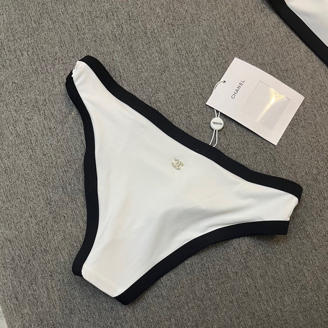 Chanel New Bikini Midi Set Petit Chanel Logo Wrap Tankini + Triangle Bottom Separate Swimsuit