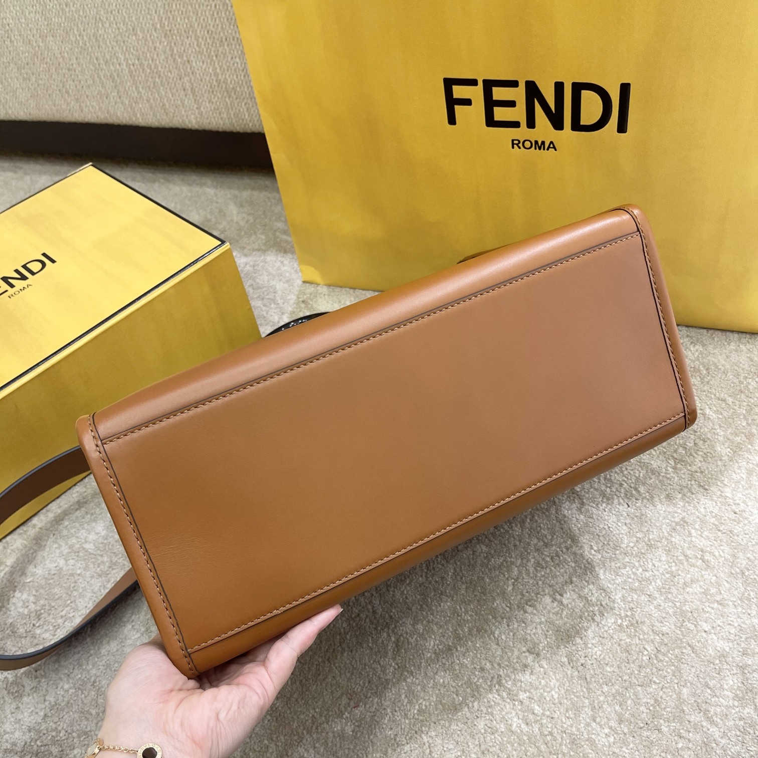 FENDI caramel small new size shine tote tote bag 