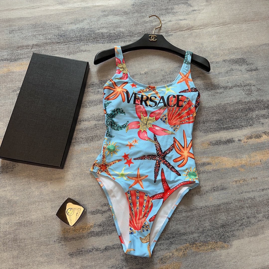 versace new starfish shell print backless u-neck one piece swimming costume