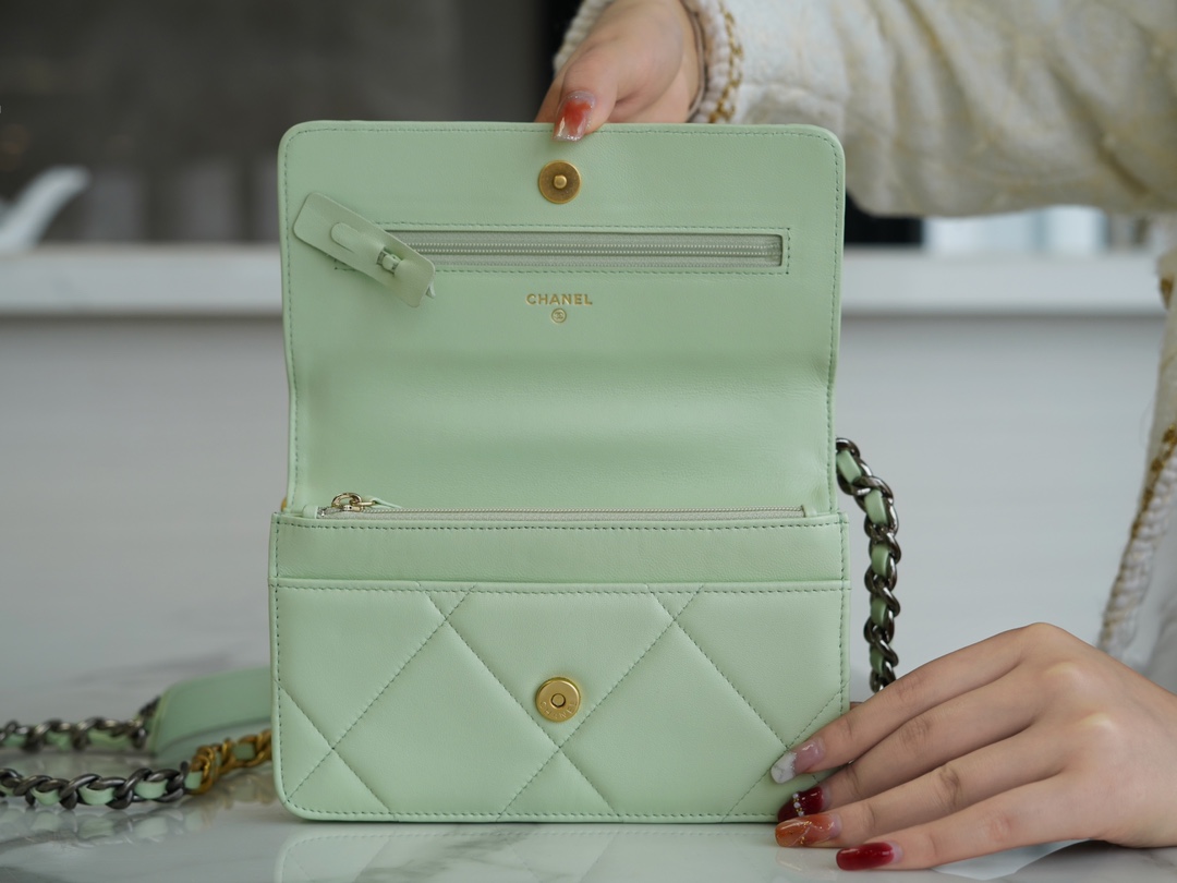 CHANEL 19Bag 𝑾𝒐𝒄 22C gold buckle light green