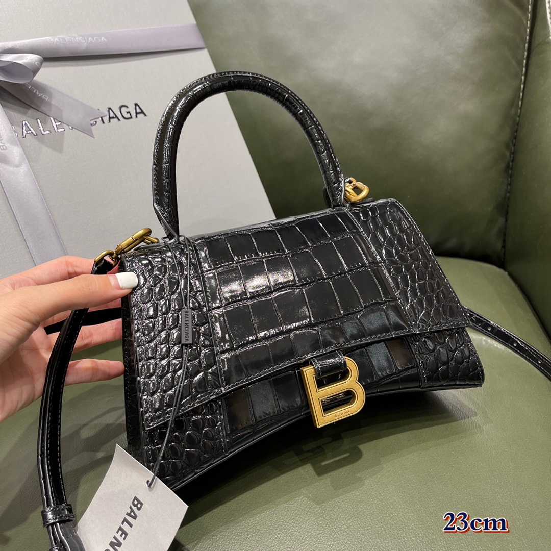 BALENCIAGA 𝐇𝐨𝐮𝐫𝐠𝐥𝐚𝐬𝐬𝐬 𝐒 crocodile-textured cowhide
