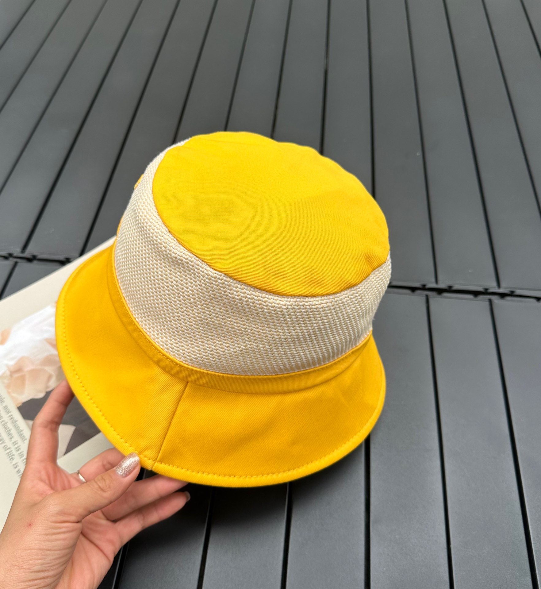 prada classic triangle bucket hat
