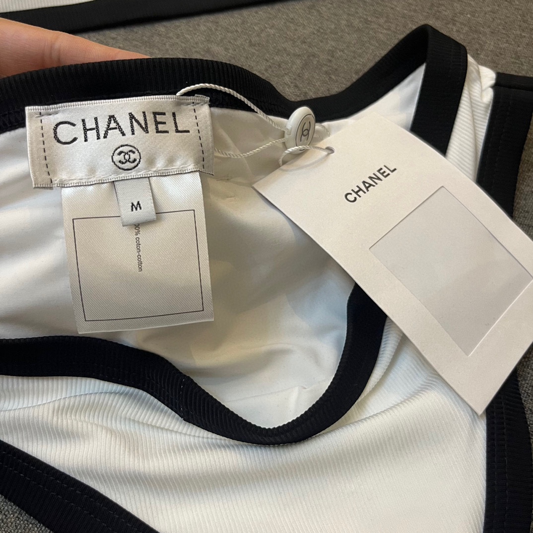 Chanel New Bikini Midi Set Petit Chanel Logo Wrap Tankini + Triangle Bottom Separate Swimsuit