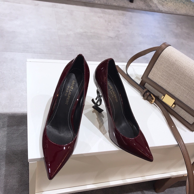 Saint Laurent classic model YSL logo heeled high heels using imported Italian cow patent leather