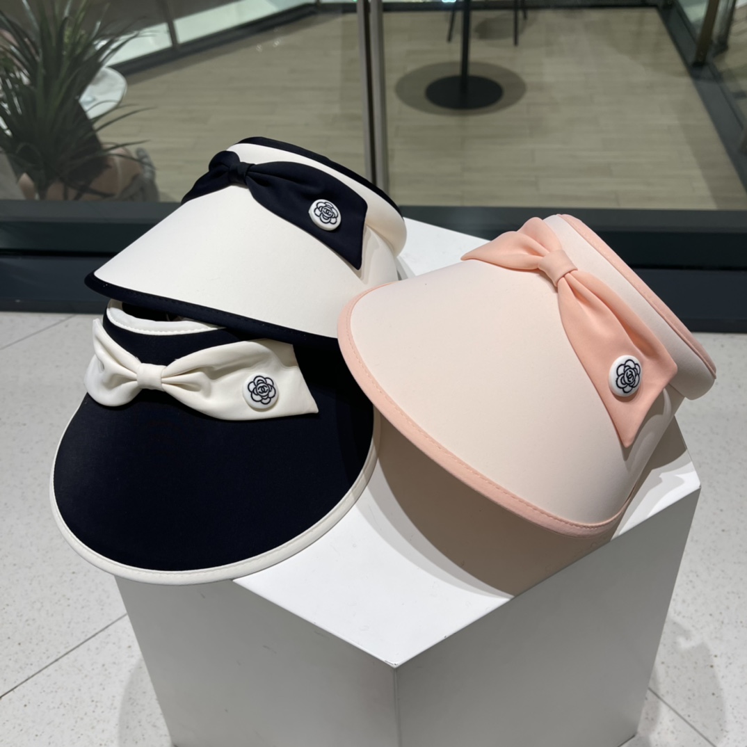 Chanel Bow Hat Empty Top Sun Protection UV Sun Shade Cap
