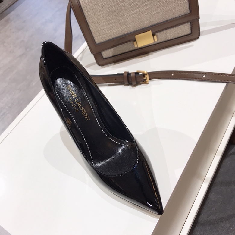 Saint Laurent classic model YSL logo heeled high heels using imported Italian cow patent leather